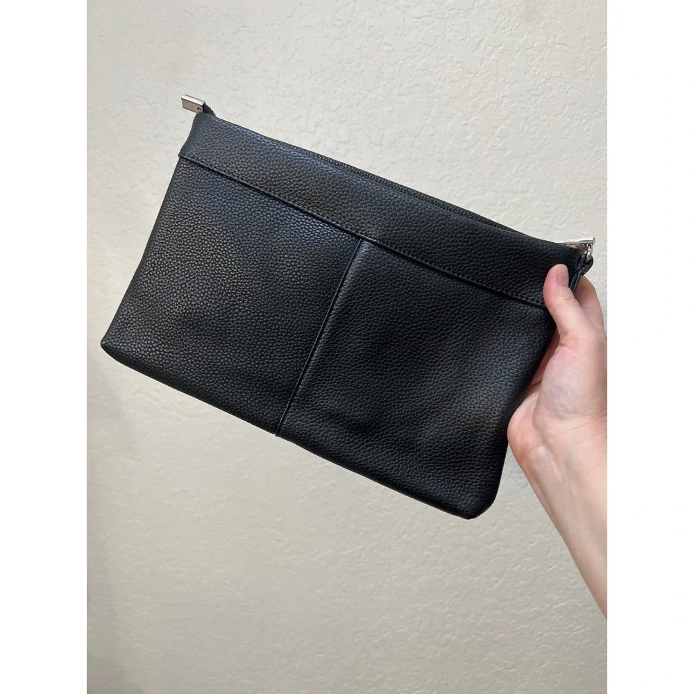 SHNIAO Black Pebbled Faux Leather Zipper Clutch Bag Wristlet Minimalist SH01L